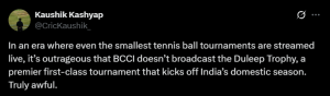 Cricket Fans Decry Lack of Live Coverage for Star-Studded Duleep Trophy Tournament
