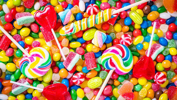 Colorful candies with potentially harmful food dyes